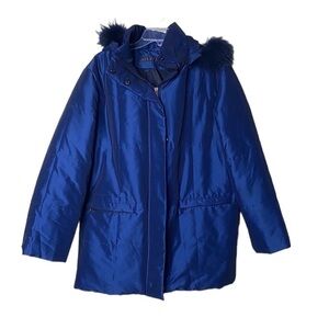 Fleet Street Fur Trim Hooded Coat Blue Size M Medium